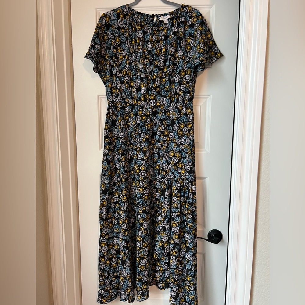 Topshop Blue and Brown Buttoned Midi Dress